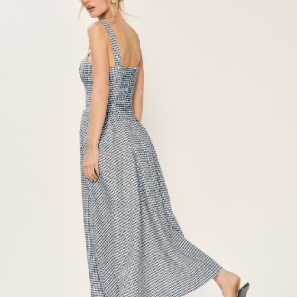 Reformation Balia Linen Dress - Slate Check - Picture 3 of 8